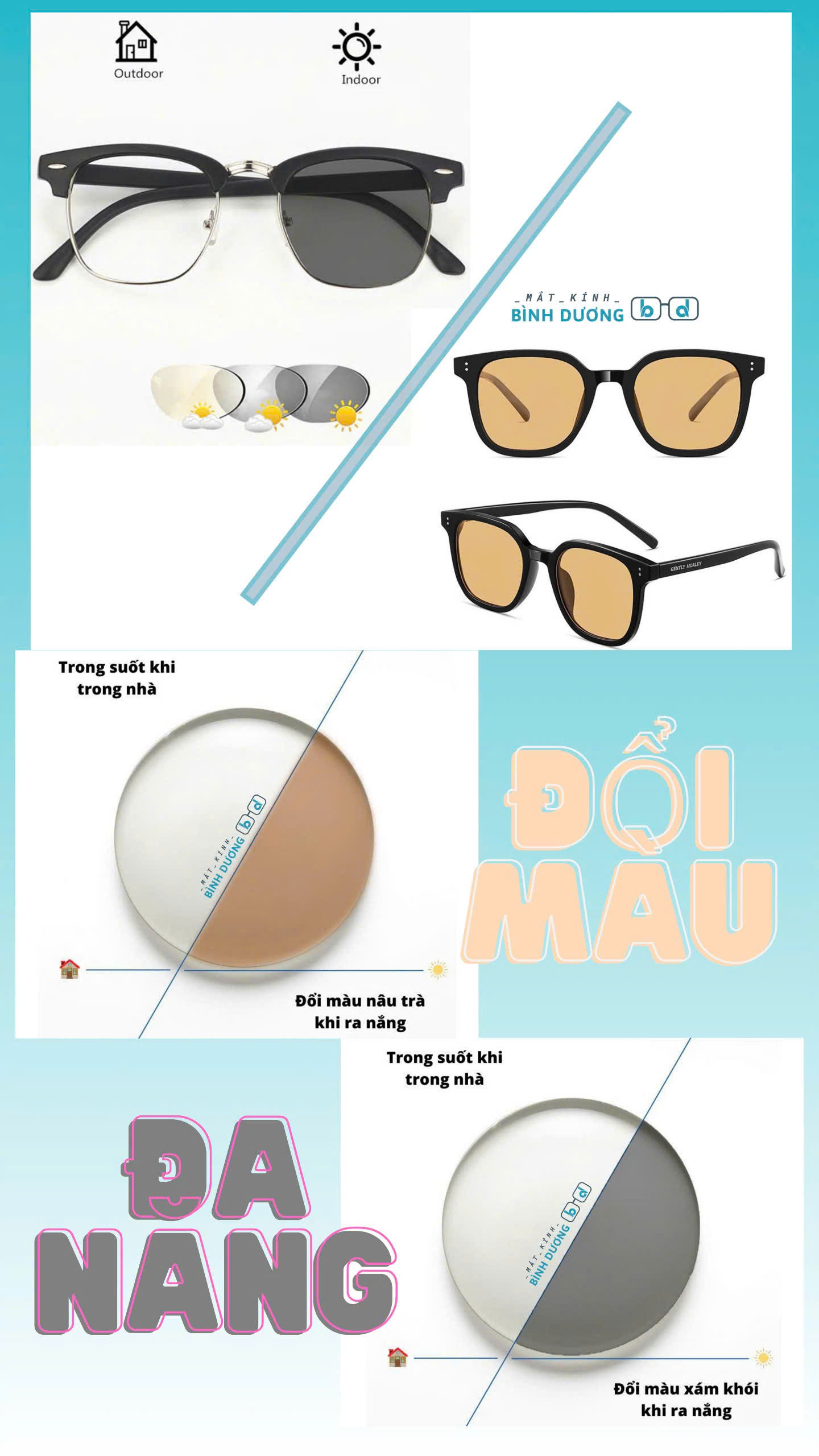 Tròng kính đổi màu nhanh đậm tại Dĩ An