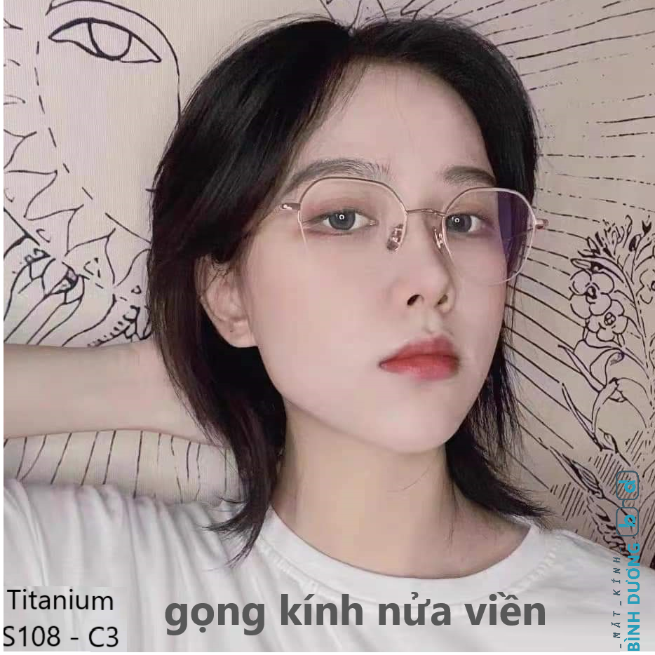Gọng kính titan nửa viền S108 đa giác sáng khuôn mặt