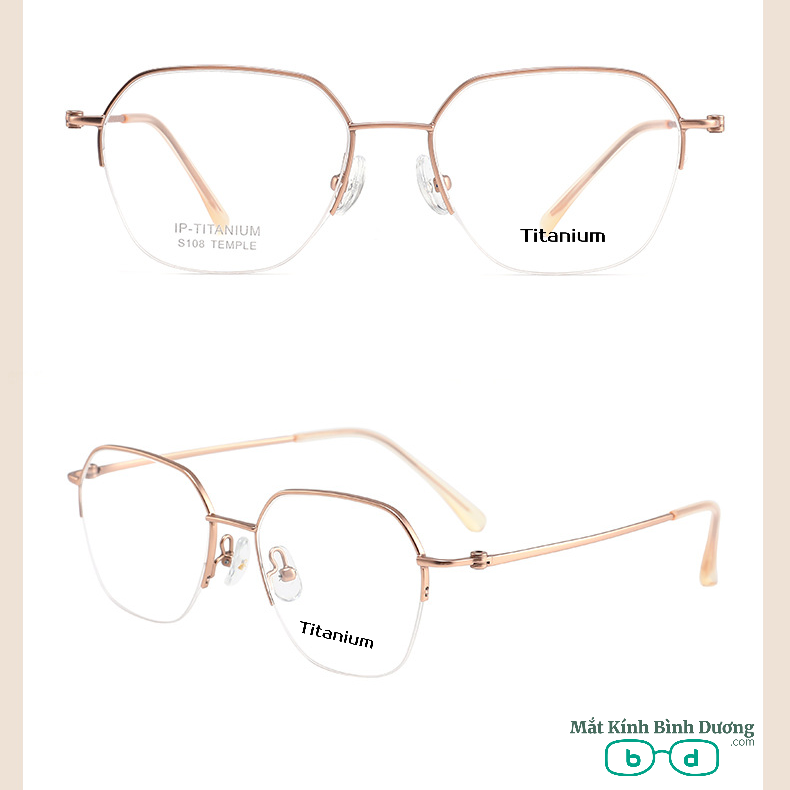 Gọng kính titan nửa viền S108 đa giác sáng khuôn mặt