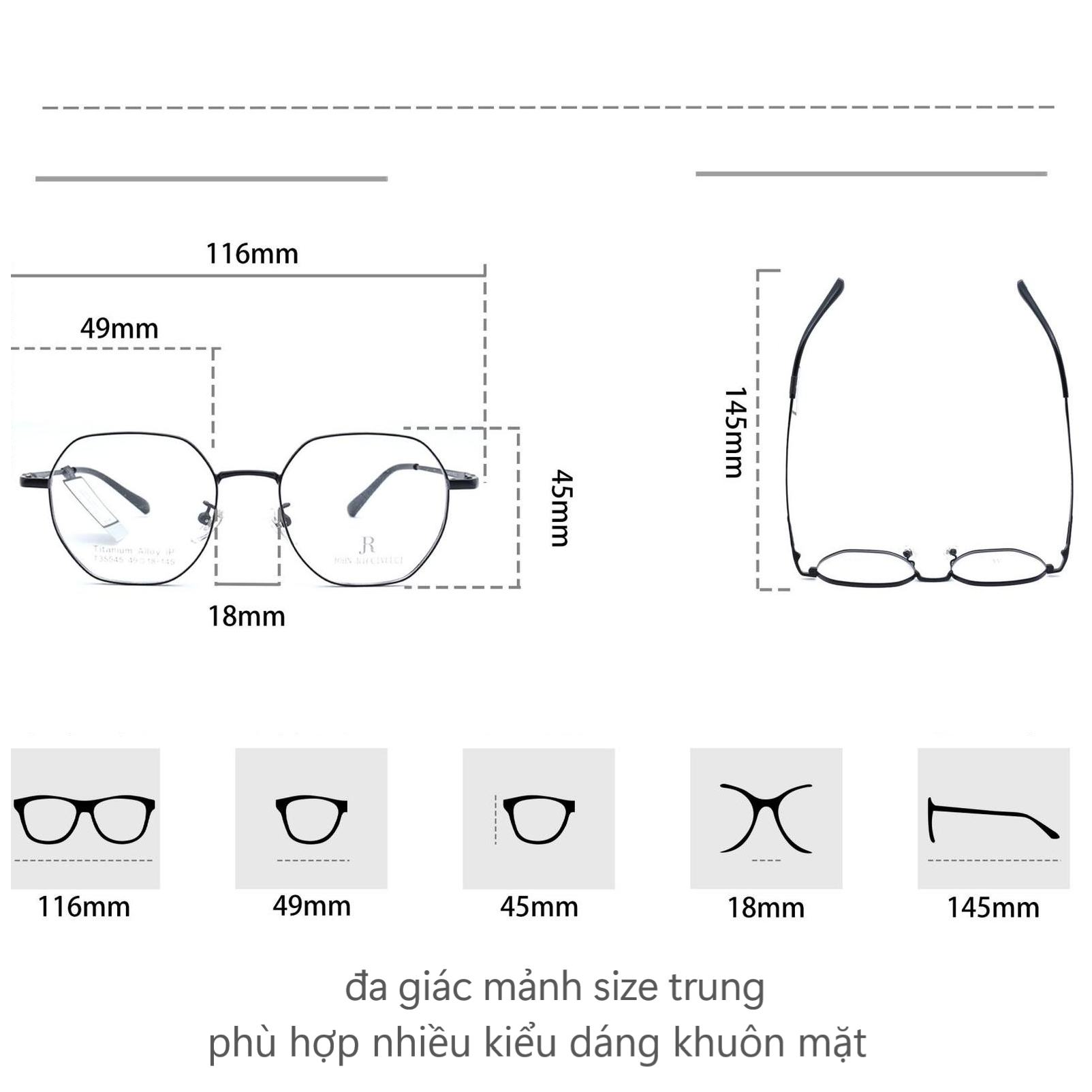 Gọng kính đa giác vuông 35545 Mắt Kính Bình Dương