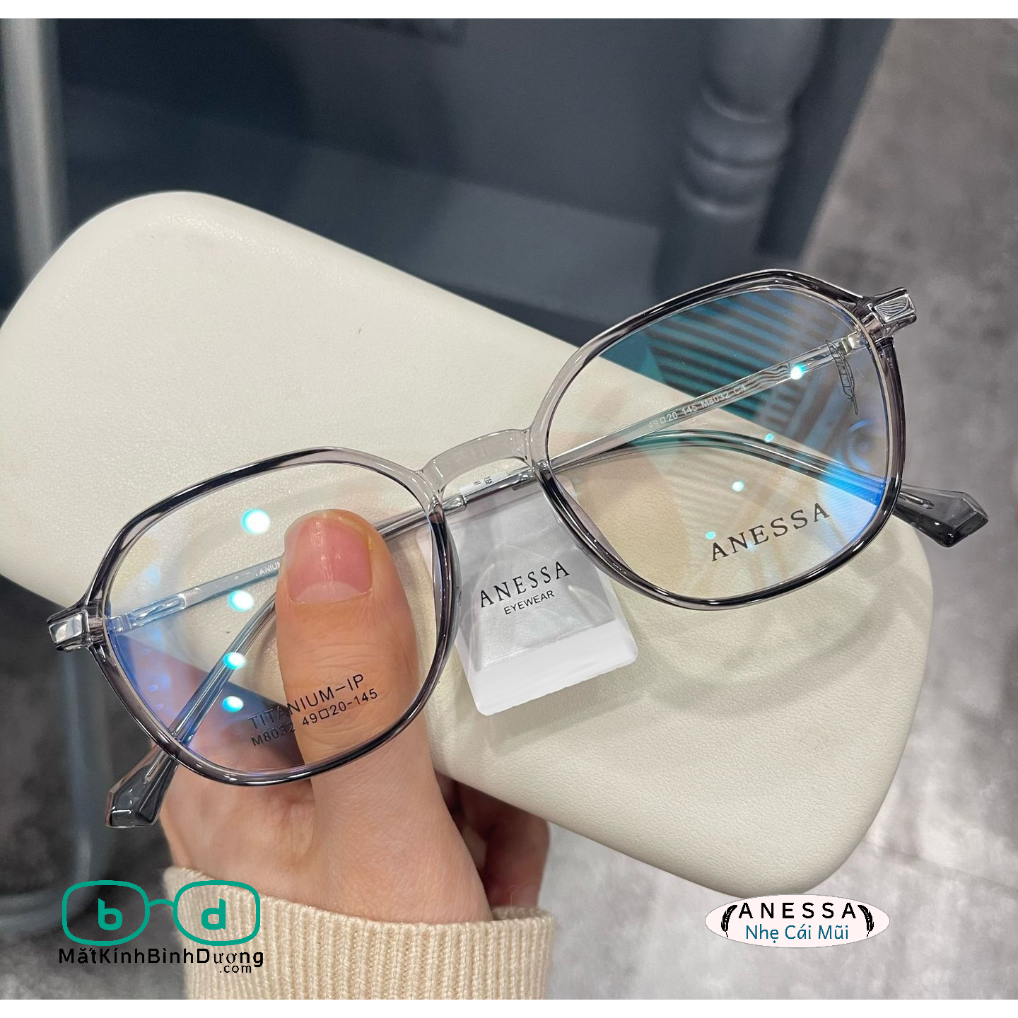 Gọng kính cận đa giác Anessa M8032 thời thượng