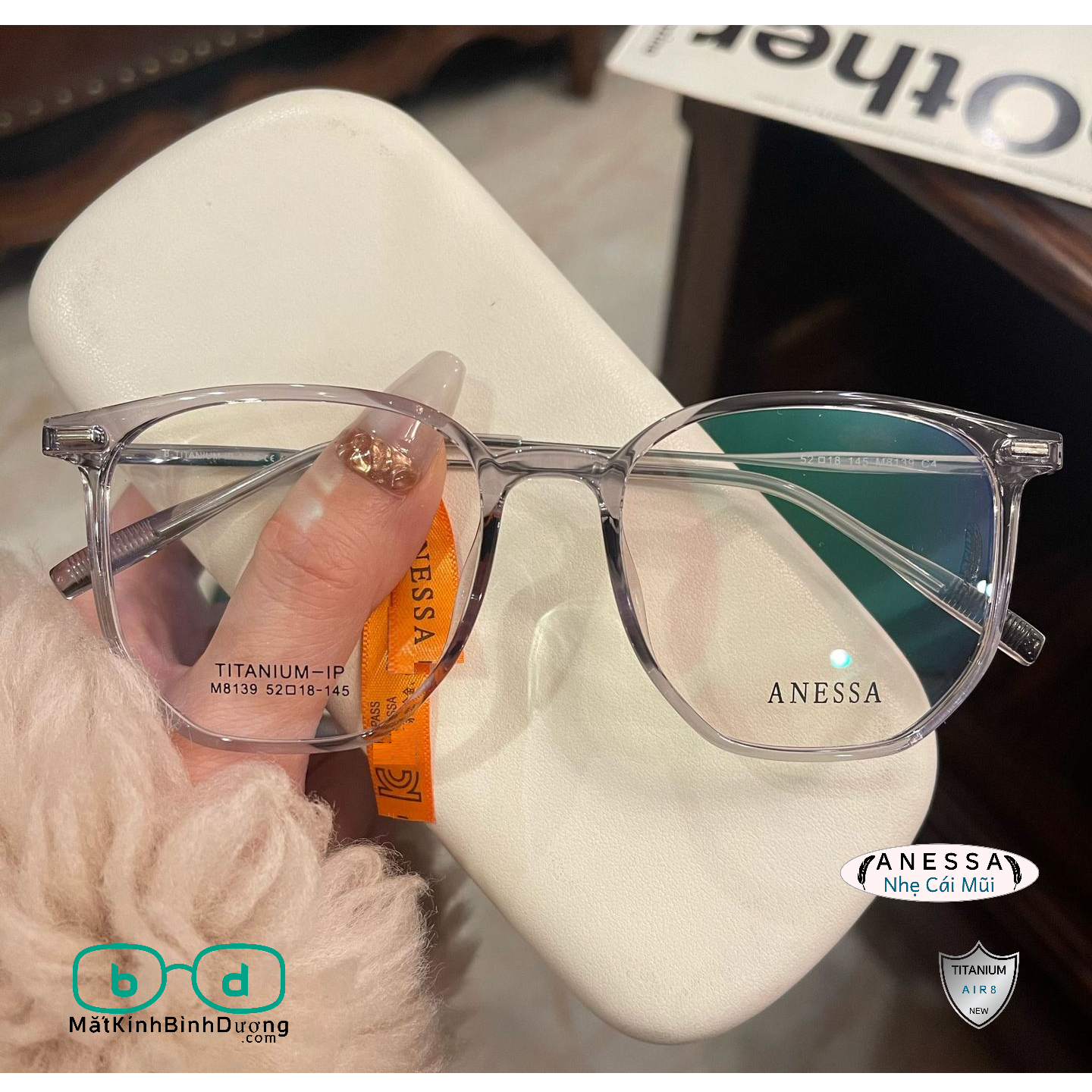 Gọng kính cận đa giác Anessa M8139 thời thượng