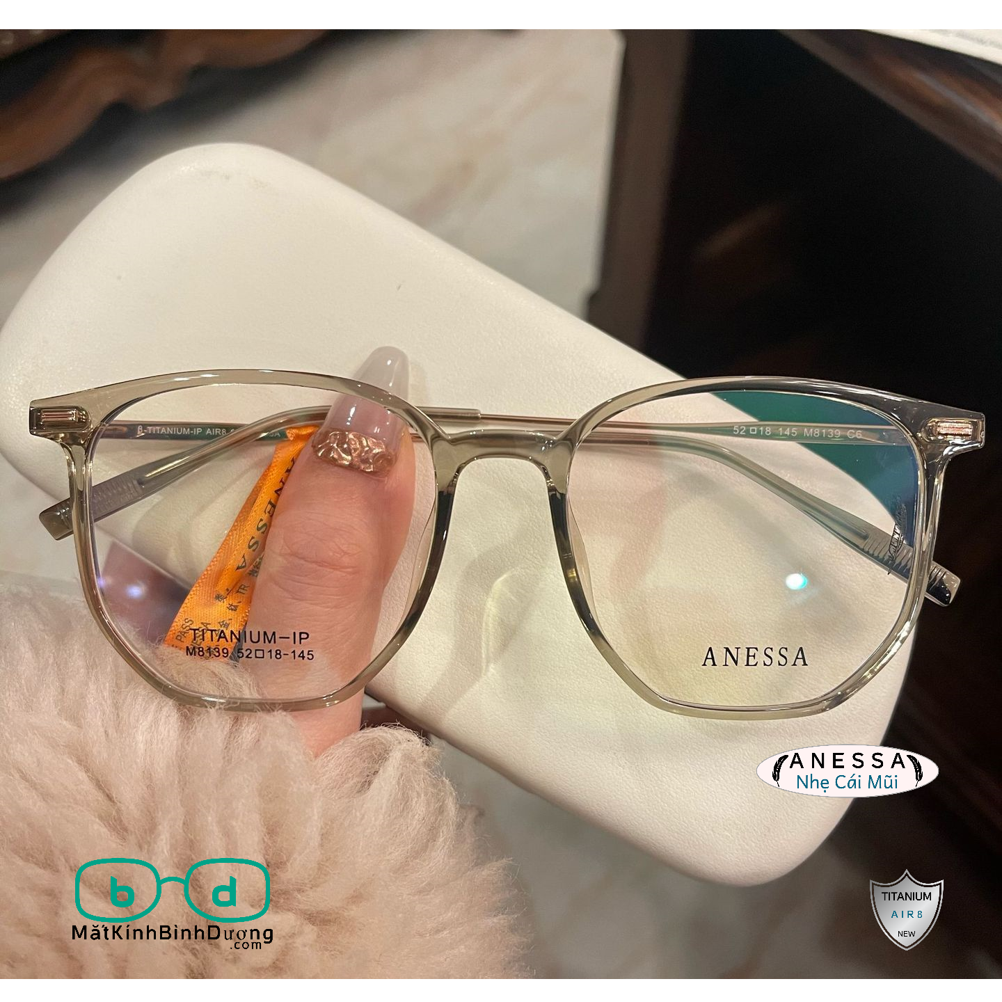 Gọng kính cận đa giác Anessa M8139 thời thượng