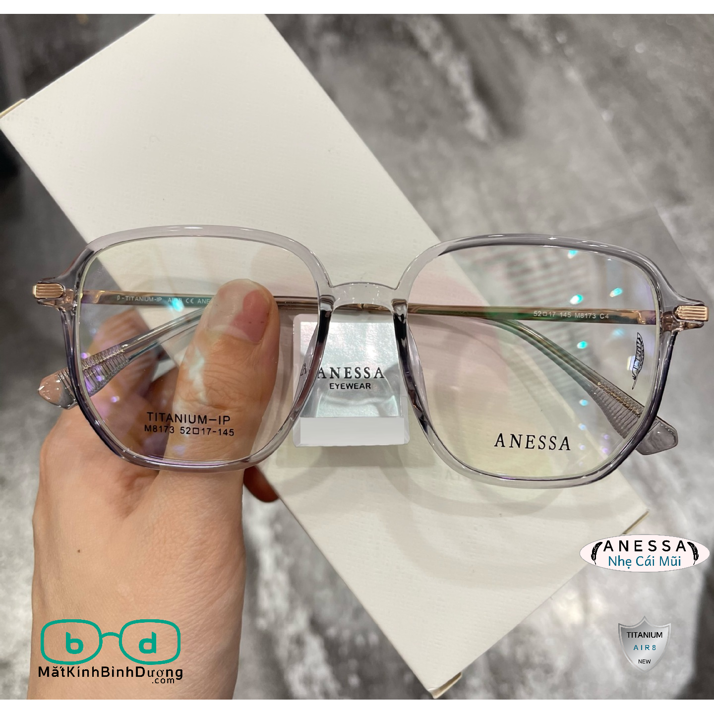 Gọng kính cận đa giác Anessa M8173 thời thượng