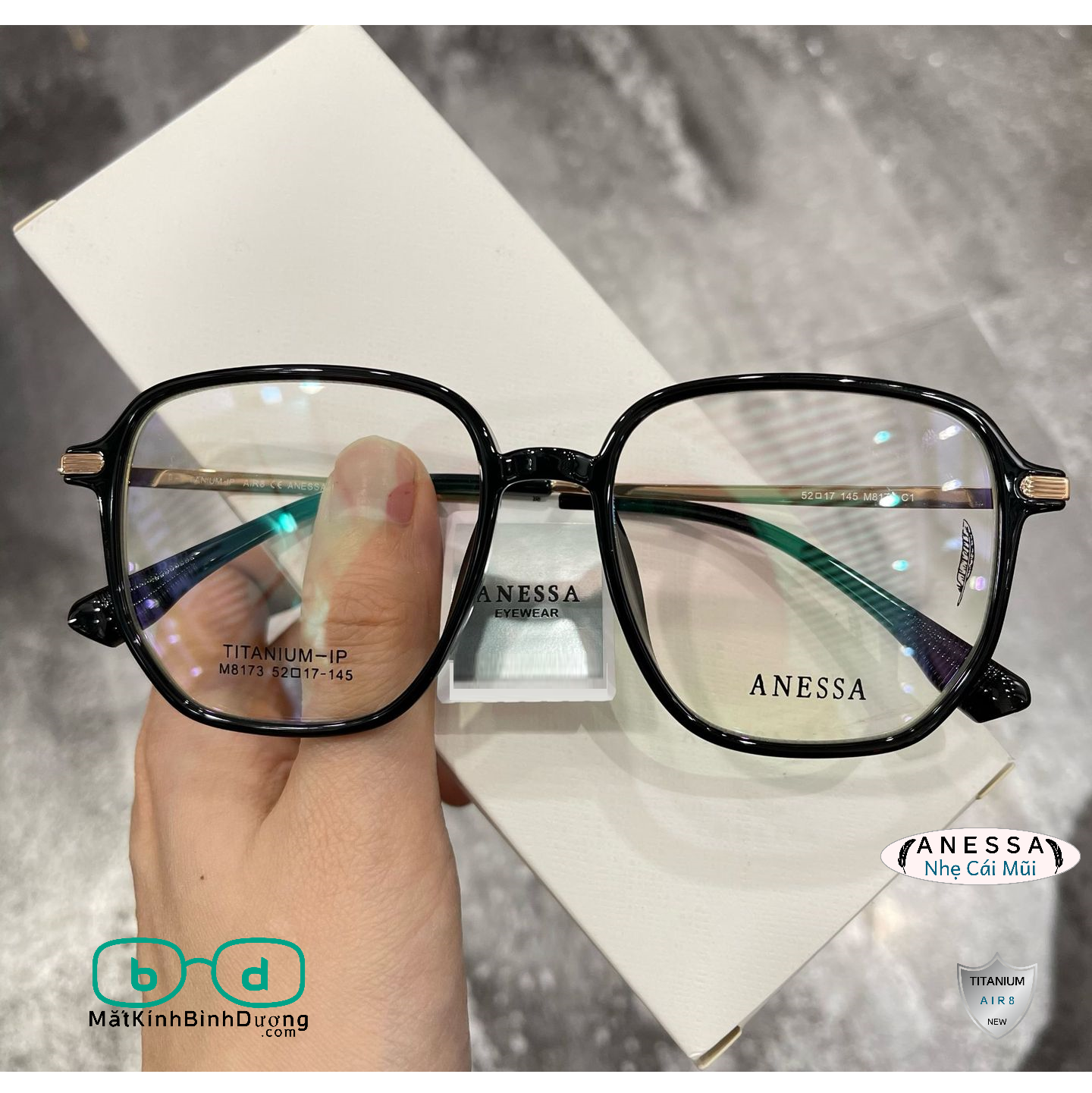 Gọng kính cận đa giác Anessa M8173 thời thượng