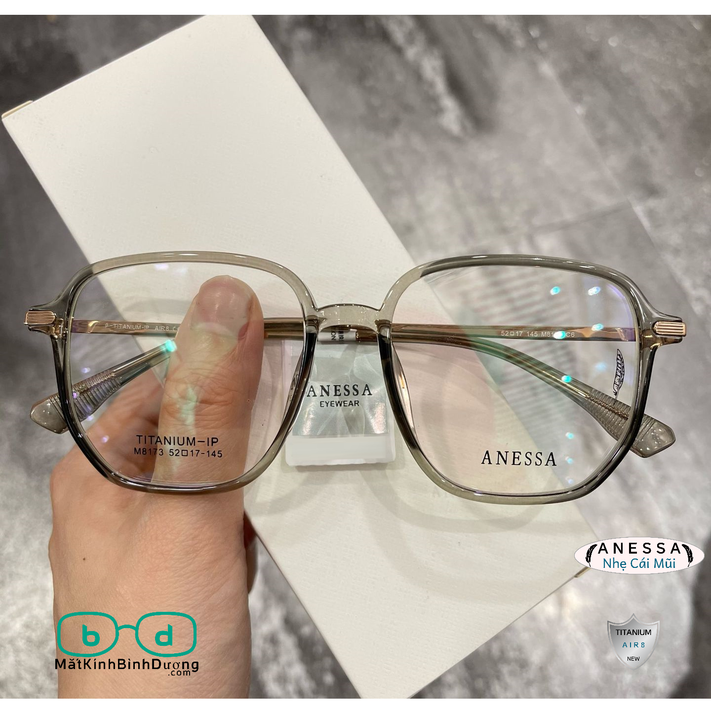 Gọng kính cận đa giác Anessa M8173 thời thượng