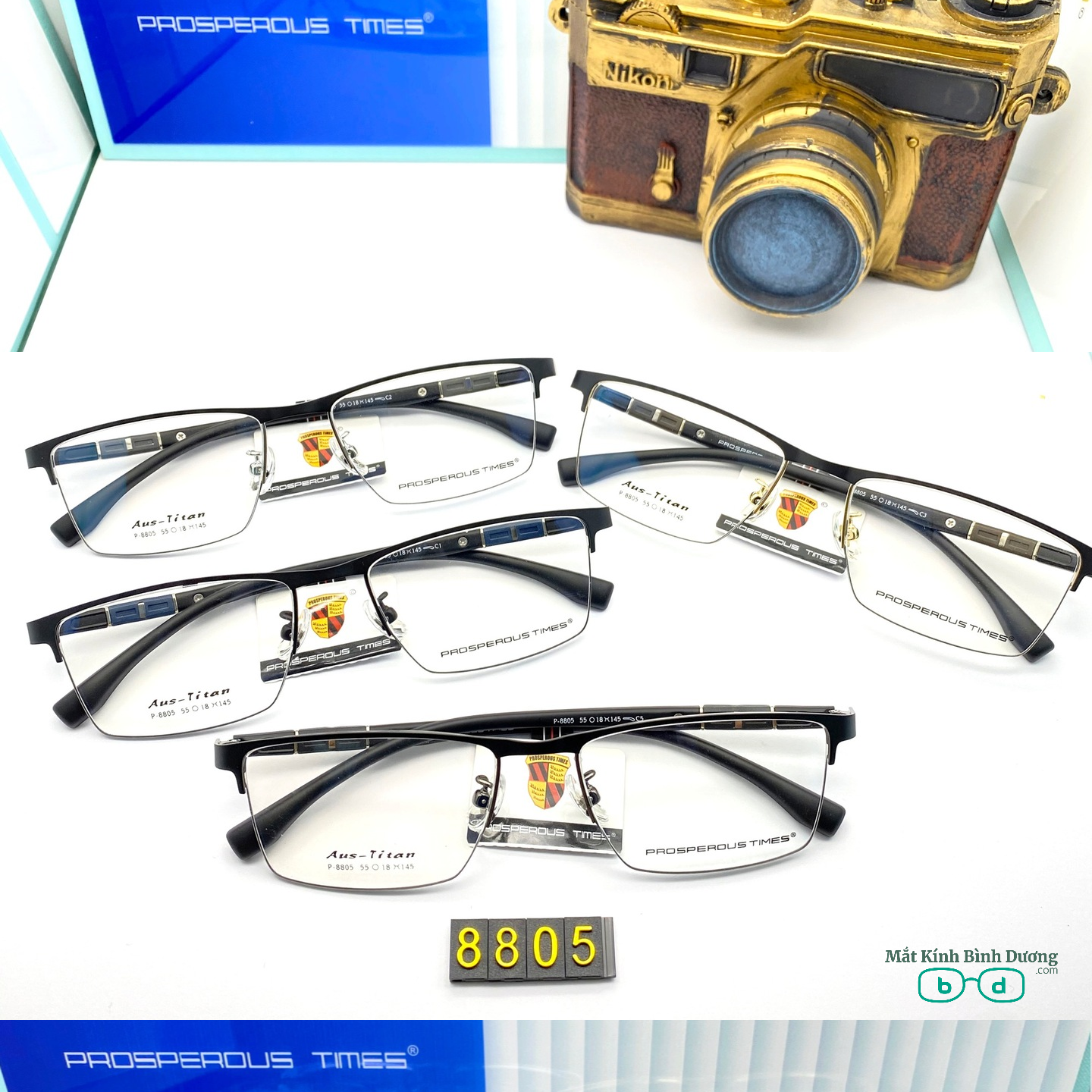 Gọng kính kim loại 8805 dáng vuông càng dẻo