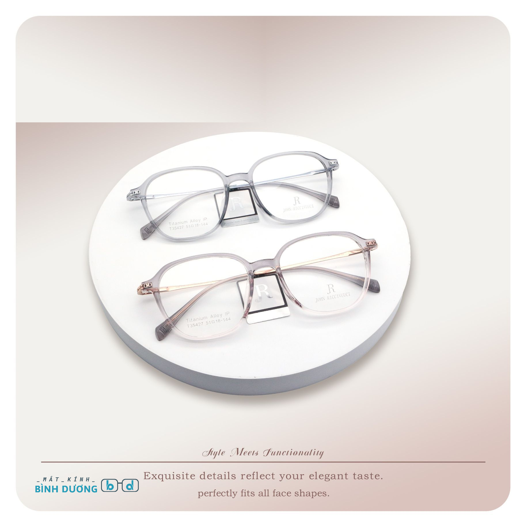 Gọng kính nhựa nhẹ mix titan JR35427