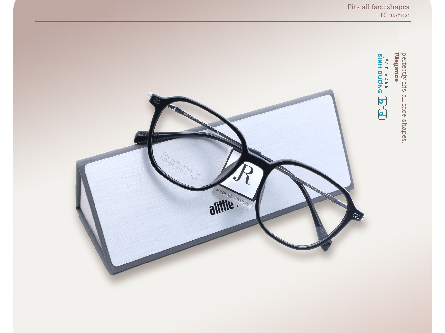 Gọng kính nhựa nhẹ mix titan JR35427