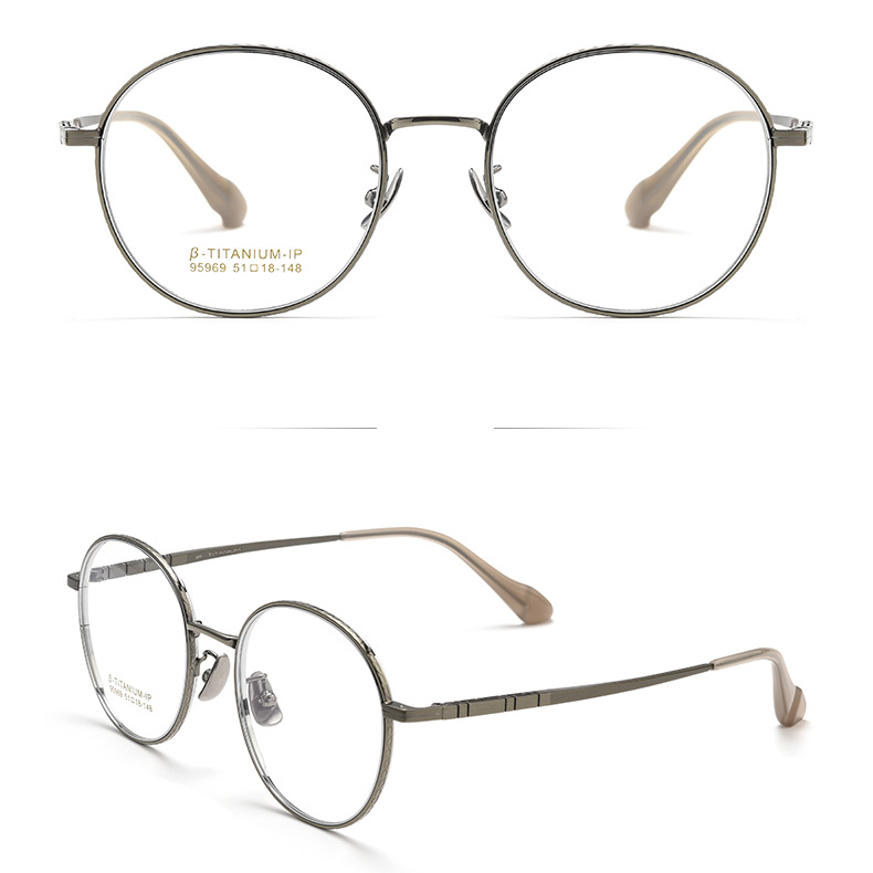 Gọng kính titan 95969 tròn tròn mảnh nhẹ mới