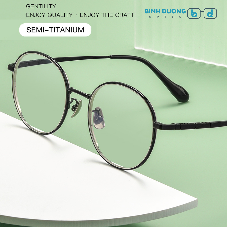 Gọng kính titan 95969 tròn tròn mảnh nhẹ mới