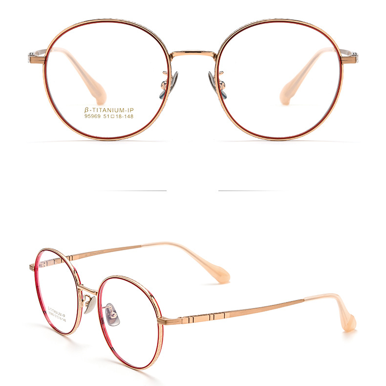 Gọng kính titan 95969 tròn tròn mảnh nhẹ mới