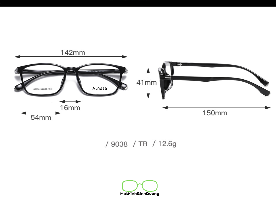 Gọng kính nhựa vuông Alnata B9038 cong ôm